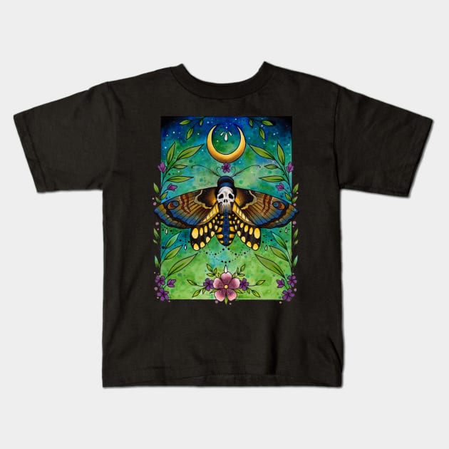 Deathshead Moth Design by Lorna Laine Kids T-Shirt by Lorna Laine